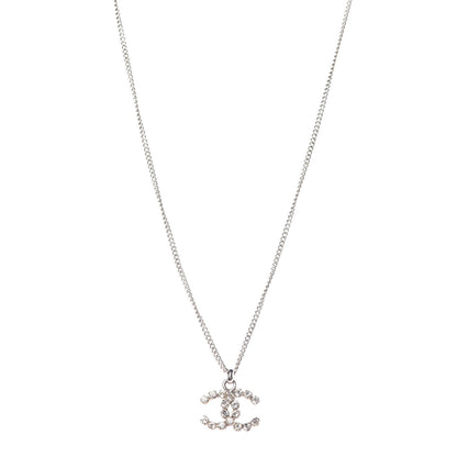 Chanel Crystal CC Pendant Necklace Silver 1 of 7