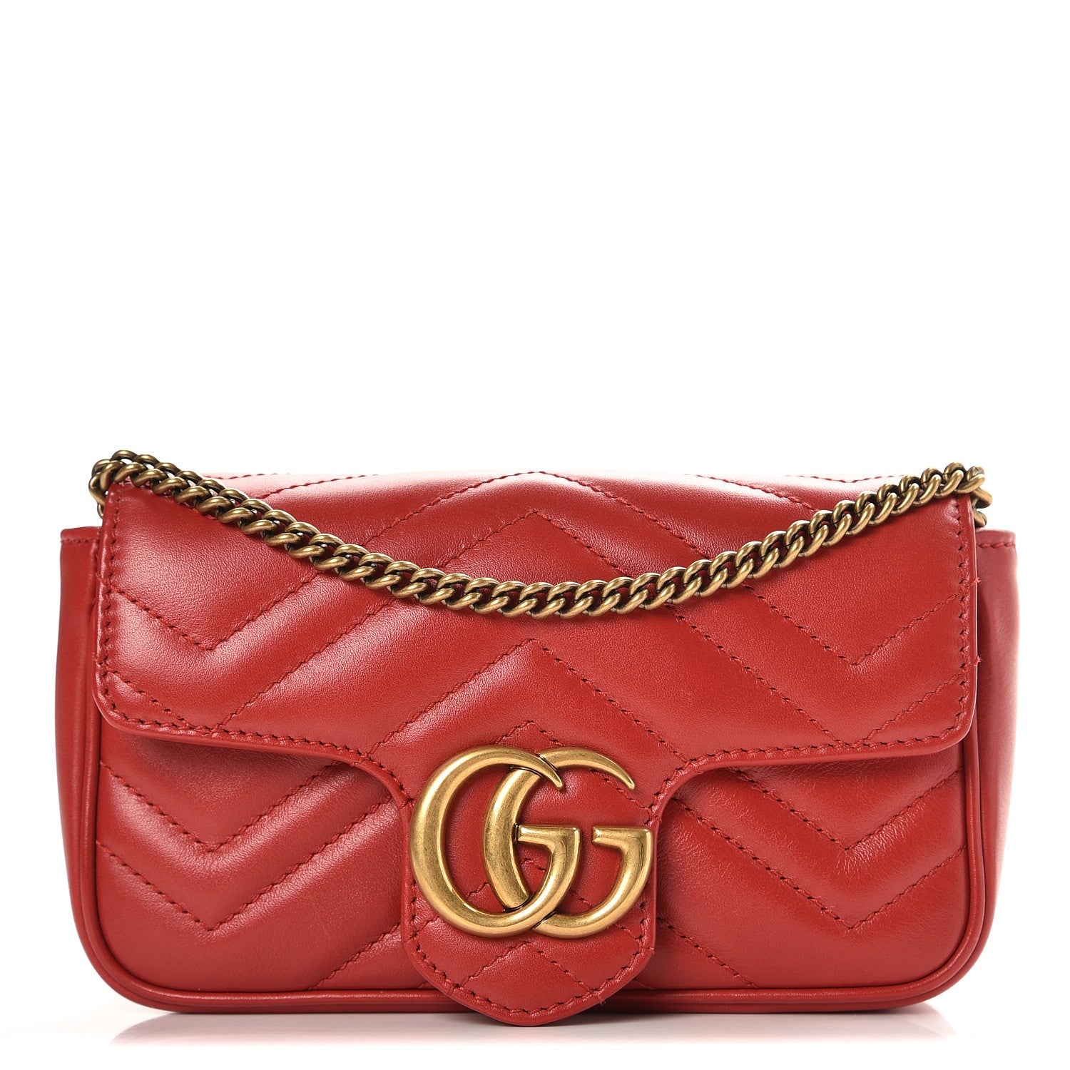 Gucci Calfskin Matelasse Super Mini GG Marmont Shoulder Bag Hibiscus Red 1 of 8