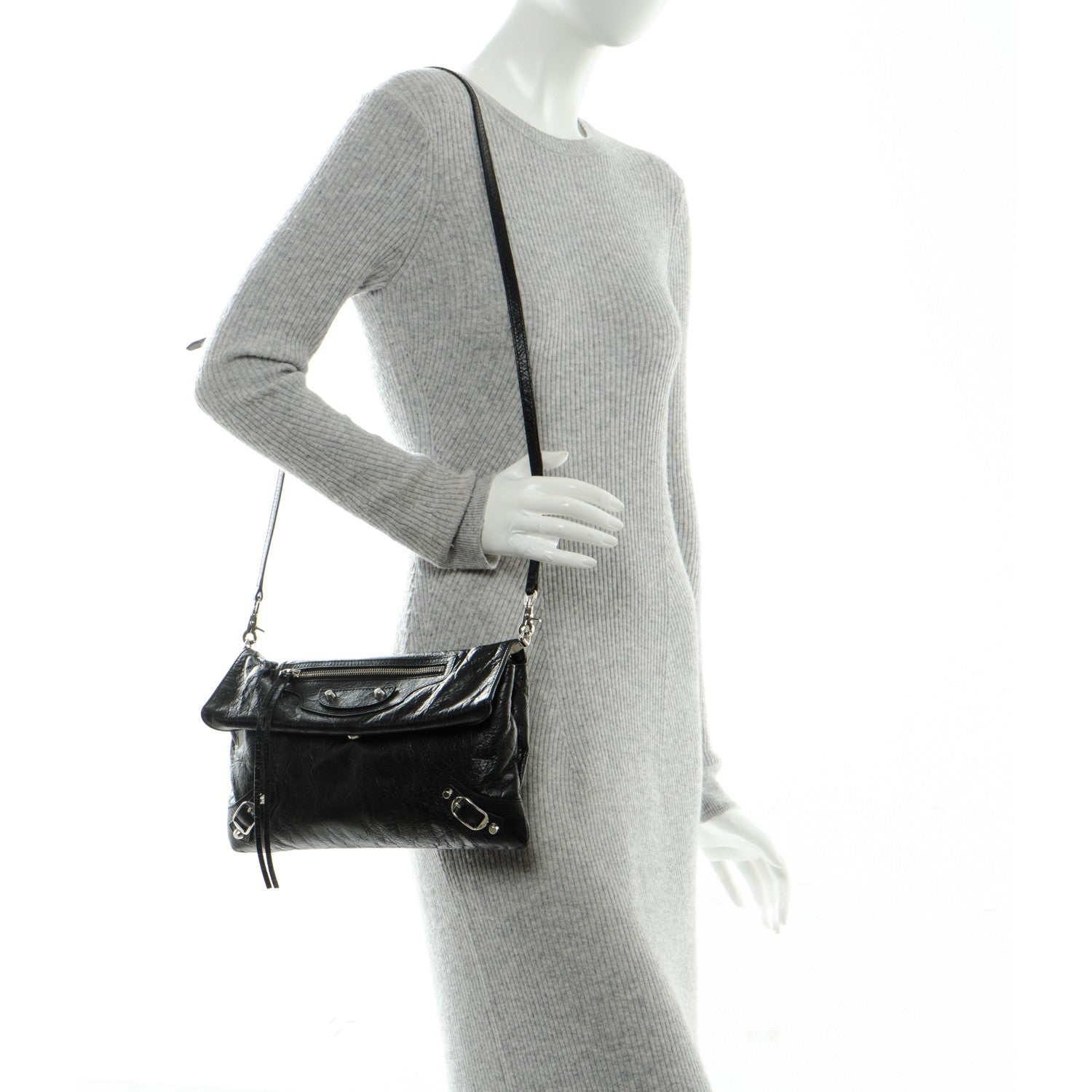 Balenciaga Agneau Classic Silver Hardware Envelope Strap Clutch Black 2 of 7
