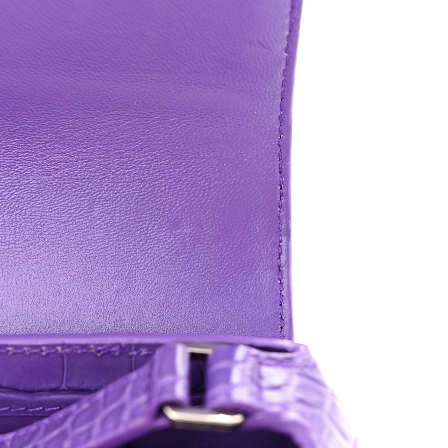 Shiny Super Supple Calfskin Crocodile Embossed Small XX Flap Stretch Bag Purple