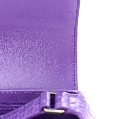 Balenciaga Shiny Super Supple Calfskin Crocodile Embossed Small XX Flap Stretch Bag Purple 10 of 10