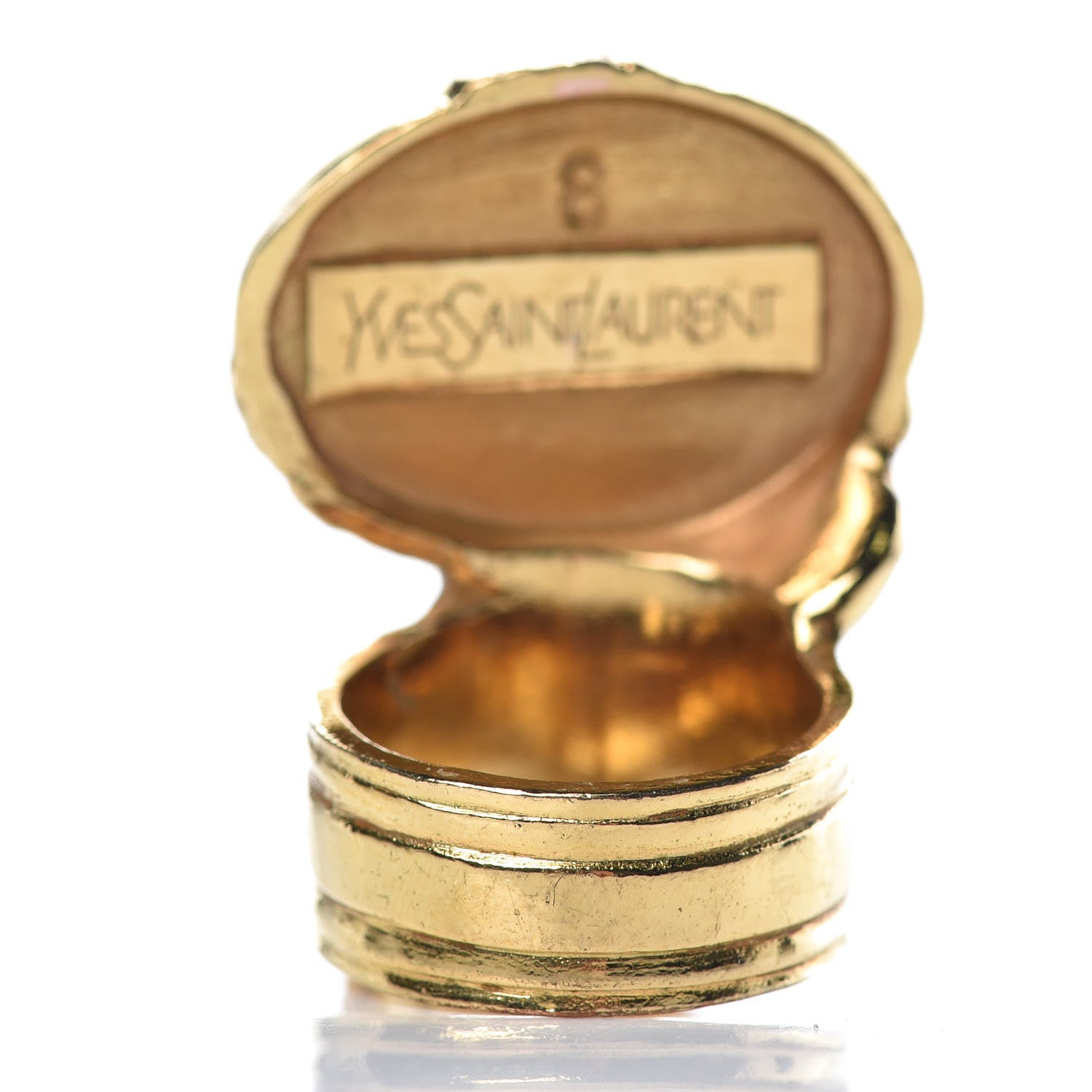 Saint Laurent Glass Cabochon Arty Ovale Ring 8 Gold Cream 3 of 4