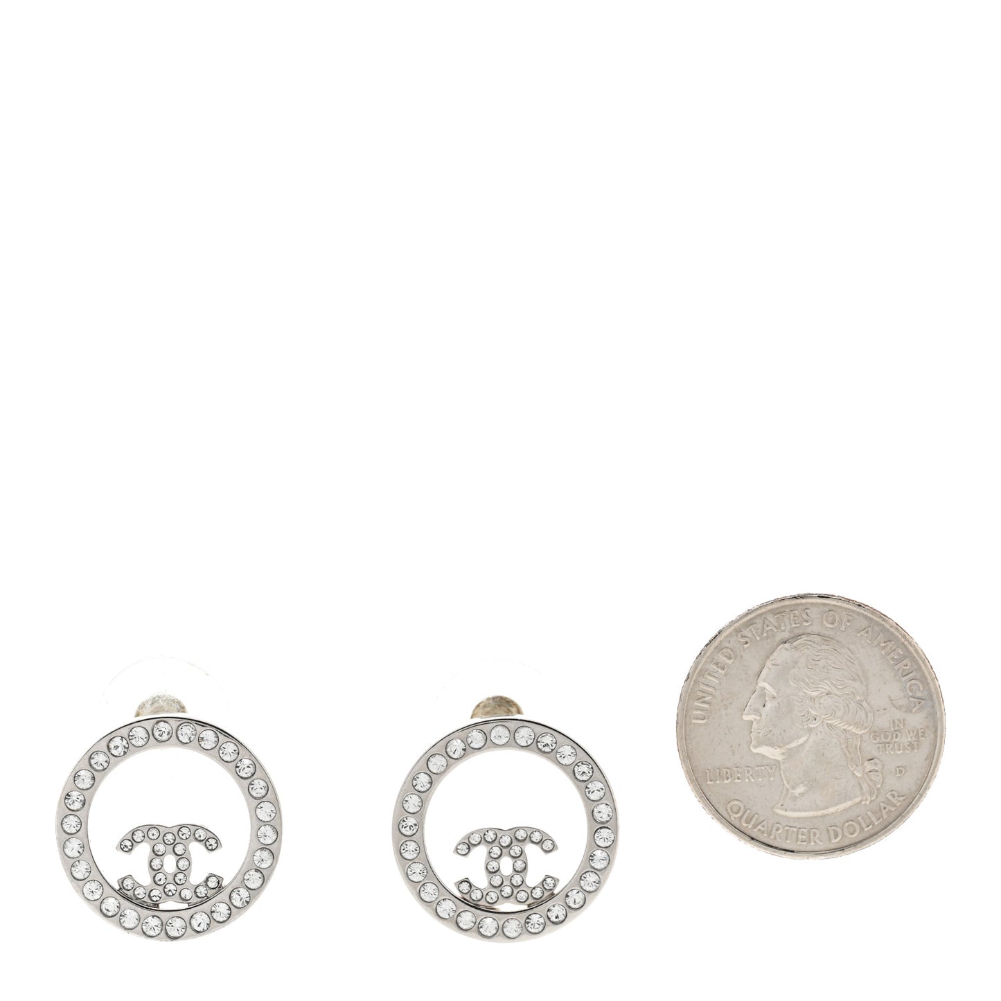 Crystal CC Round Earrings Silver