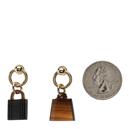 Hermes Permabrass Gold Plated Buffalo Horn Fusion Amulette Maroquinier Earrings Black 2 of 5