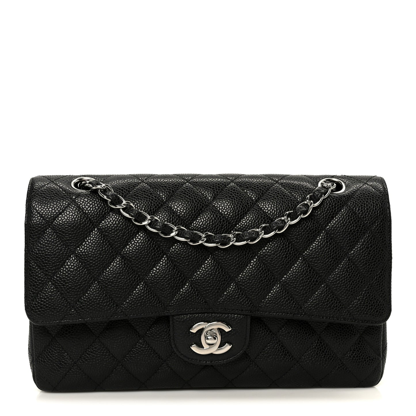 Caviar Quilted Medium Double Flap Black