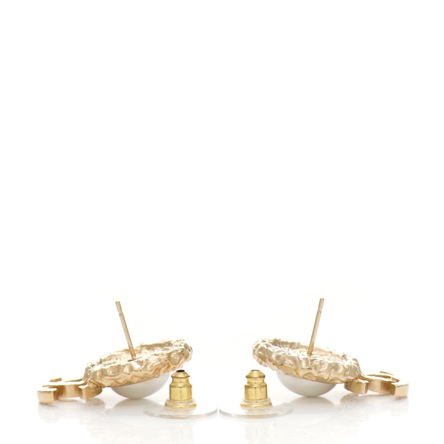 Chanel Crystal Pearl Textured CC Round Drop Earrings Gold 3 of 4