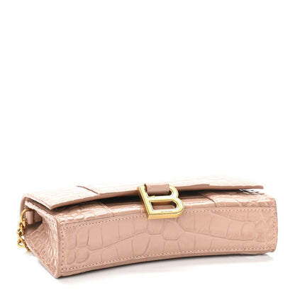 Balenciaga Shiny Calfskin Crocodile Embossed Hourglass Chain Bag Nude Beige 4 of 10