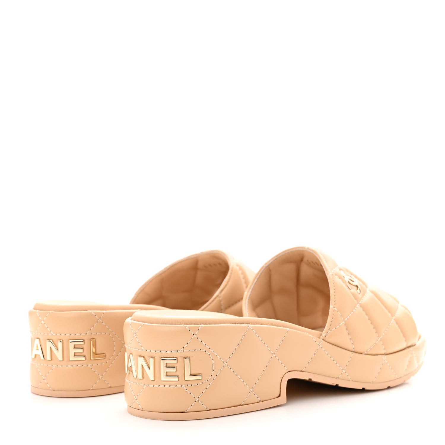 Chanel Lambskin Quilted CC Mules Wedge Sandals 38 Beige 5 of 11