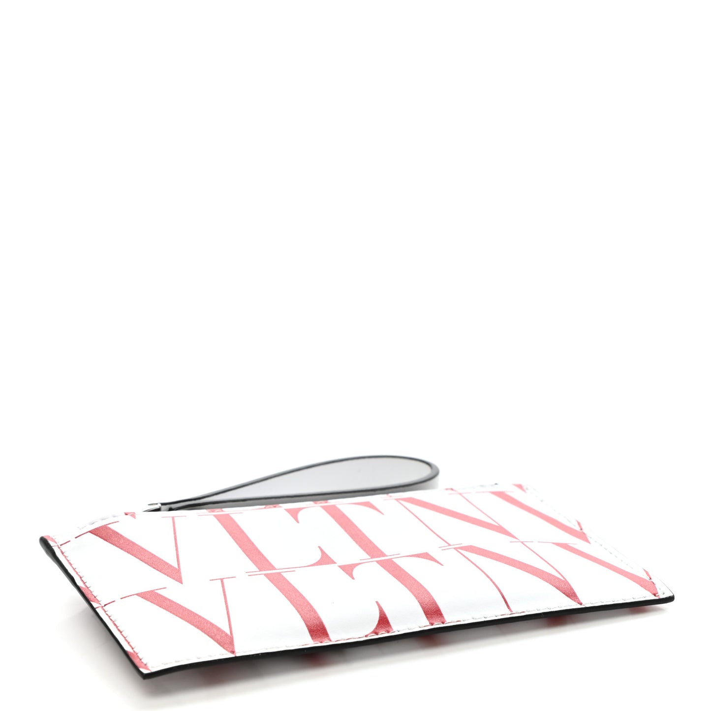 Calfskin VLTN Zip Coin Card Case White Red
