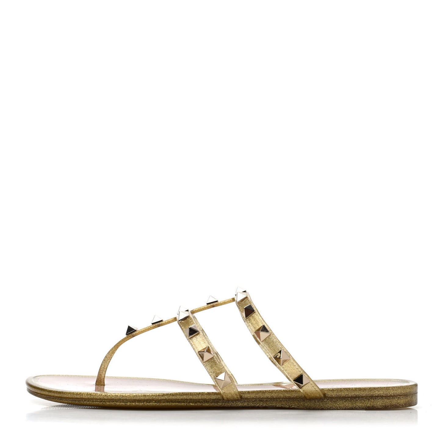 PVC Jelly Glitter Rockstud Caged Flat Thong Sandals 38 Oro