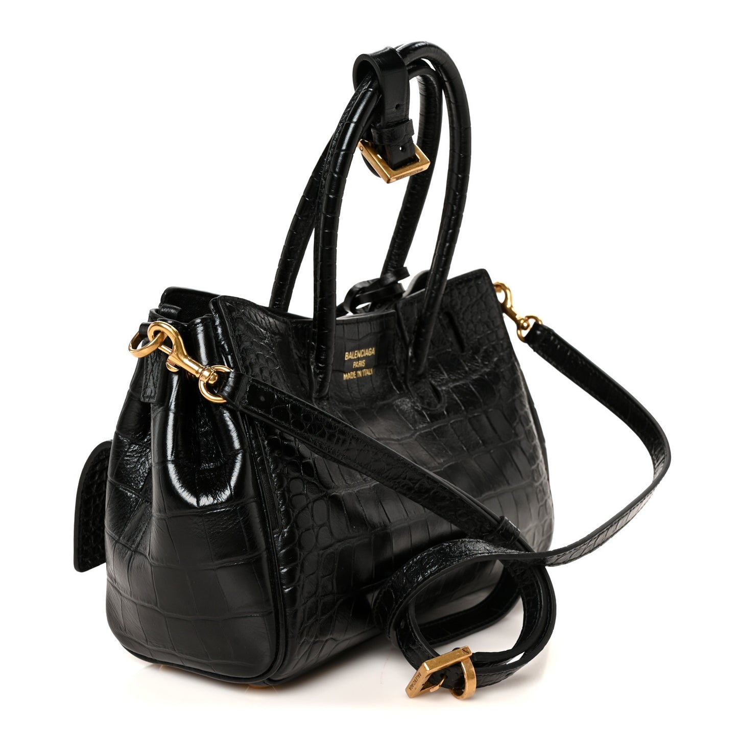 Calfskin Crocodile Embossed Mini Bel Air Carry All Bag Black