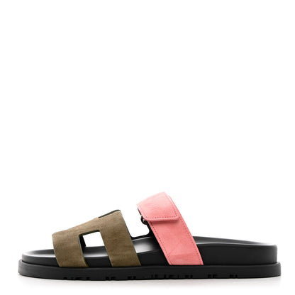 Hermes Suede Goatskin Womens Chypre Sandals 37.5 Toundra Rose Du Desert 1 of 9