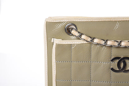 Chanel Patent Chocolate Bar Quilted Tote Khaki Beige 14 of 22