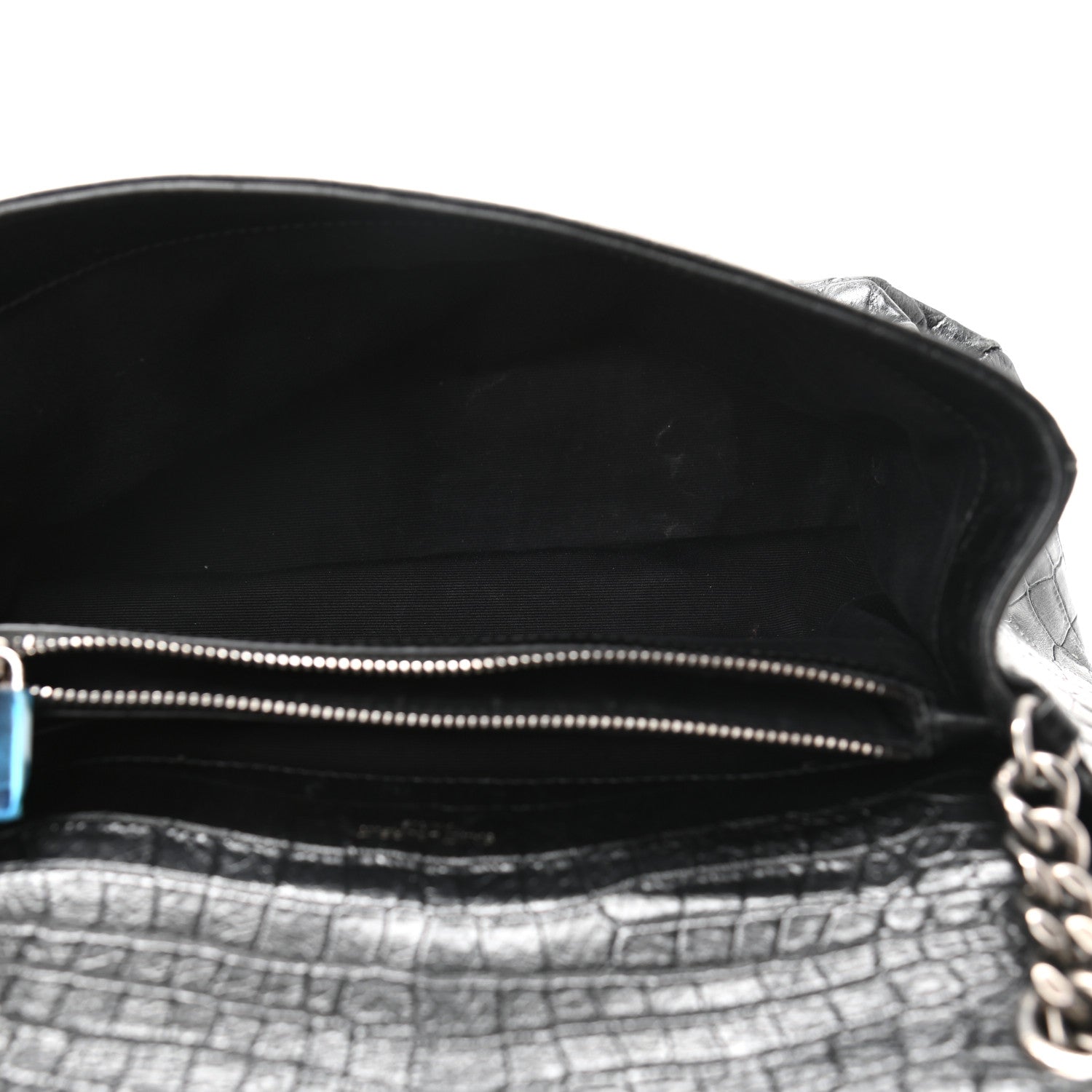 Saint Laurent Calfskin Crocodile Embossed West Hollywood Monogram Fold-Over Bag 5 of 9