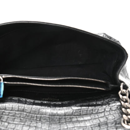 Saint Laurent Calfskin Crocodile Embossed West Hollywood Monogram Fold-Over Bag 5 of 9