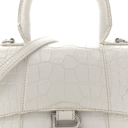 Balenciaga Shiny Calfskin Crocodile Embossed Hourglass Top Handle Bag XS White 8 of 14