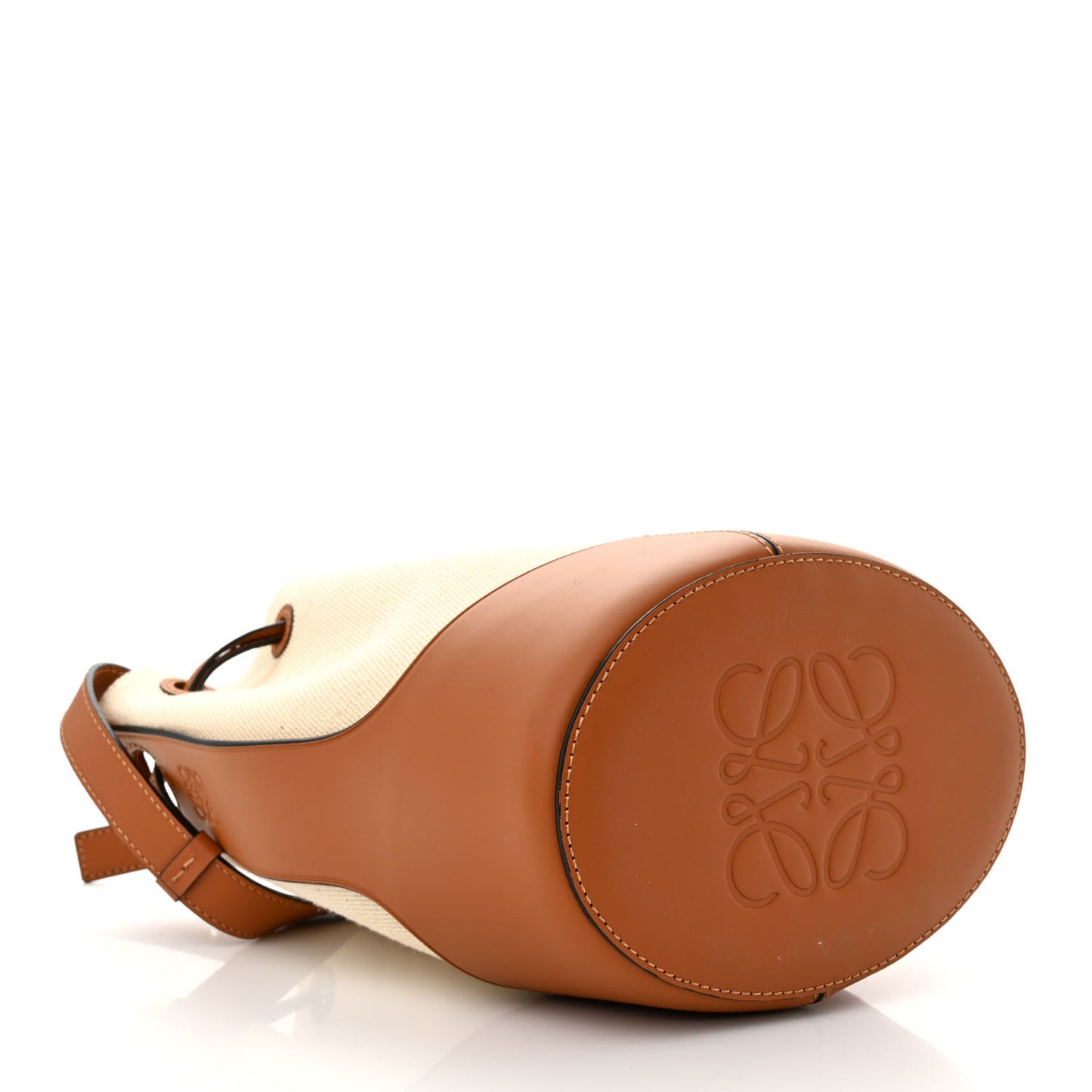 Canvas Calfskin Balloon Bucket Bag Ecru Tan