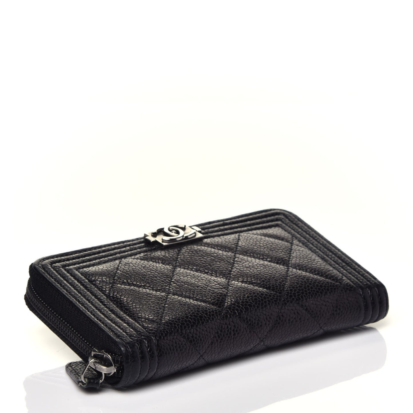 Caviar Quilted Small Boy Zip Around Wallet Black
