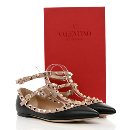 Valentino Garavani Calfskin Nappa Rockstud Cage Ballerina Flats 38 Black Poudre 11 of 11