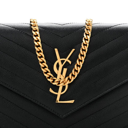 Saint Laurent Grain De Poudre Matelasse Chevron Monogram Chain Wallet Black 15 of 27