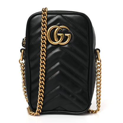 Gucci Calfskin Matelasse Mini GG Marmont Crossbody Bag Black 1 of 9