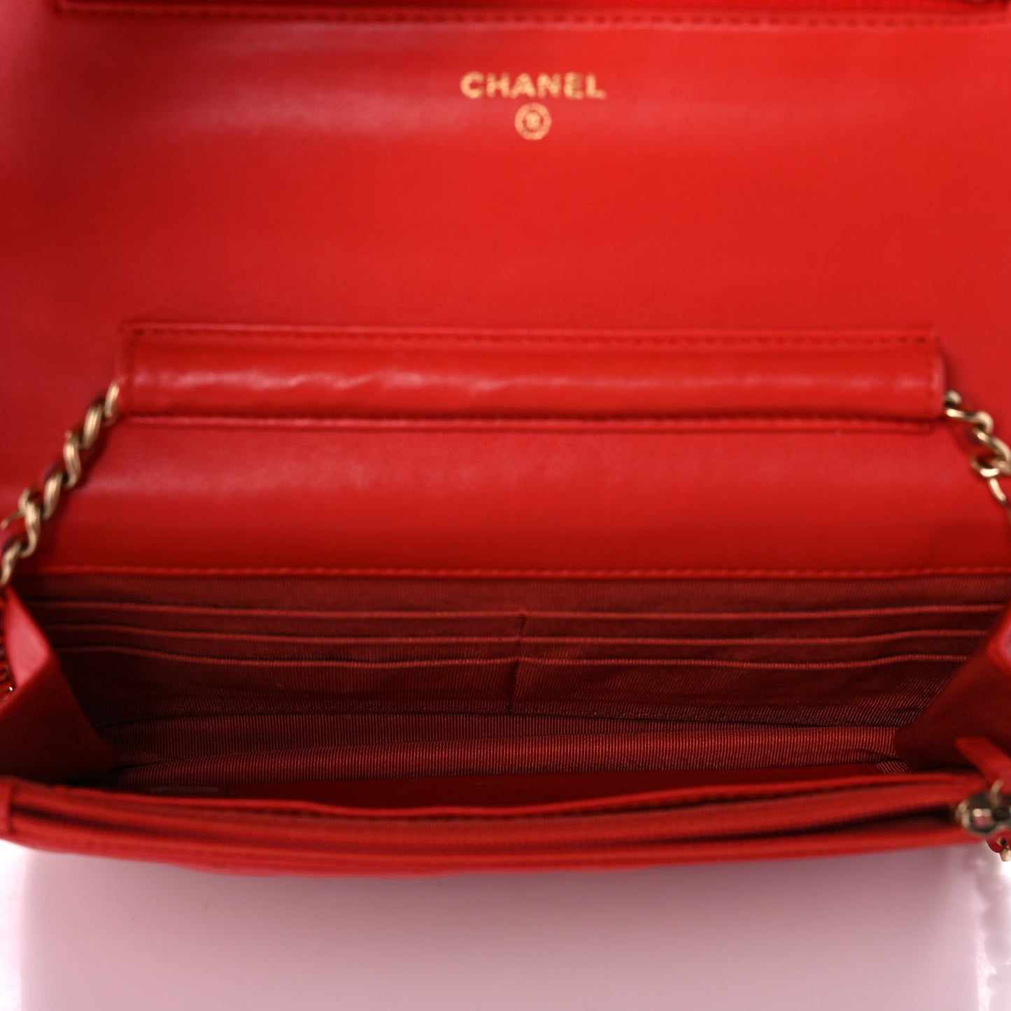Lambskin Quilted Wallet On Chain WOC Light Red