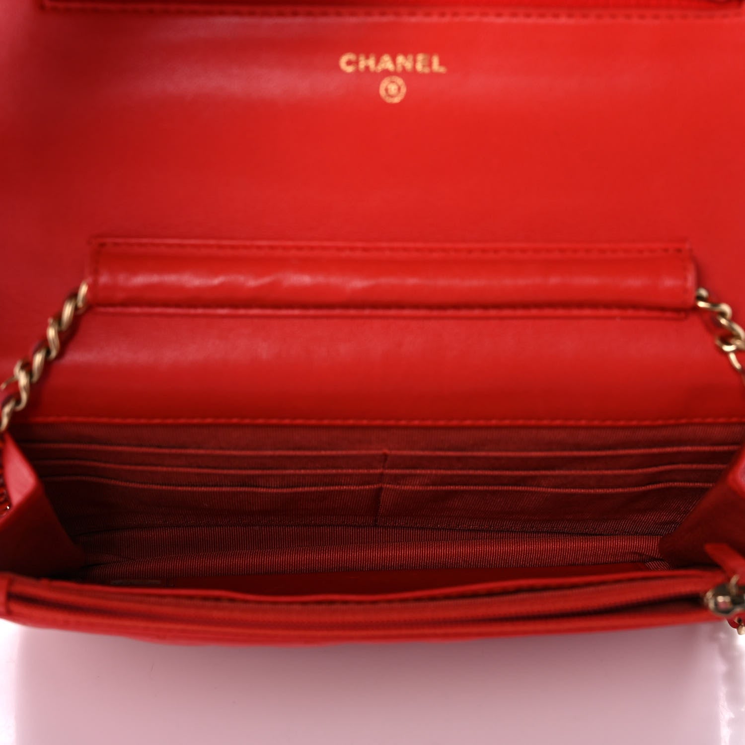 Chanel Lambskin Quilted Wallet On Chain WOC Light Red 7 of 11