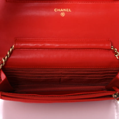 Chanel Lambskin Quilted Wallet On Chain WOC Light Red 7 of 11