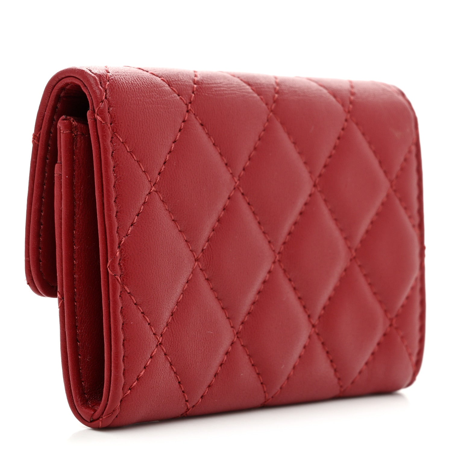 Chanel Lambskin Pearl Enamel Quilted Flap Card Holder Red 1807472