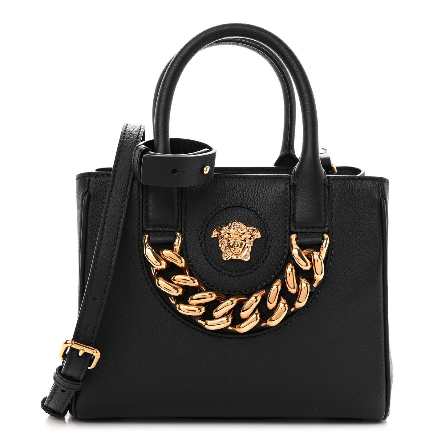 Grained Calfskin Small La Medusa Chain Tote Black
