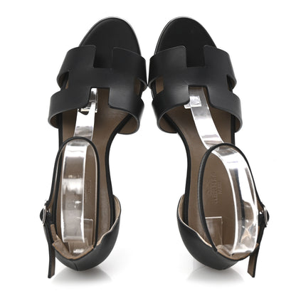 Hermes Calfskin Legend Wedge Sandals 38.5 Black 2 of 9