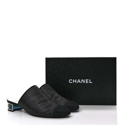 Chanel Fabric Glitter Cap Toe Logo Pumps 40 Black 9 of 9