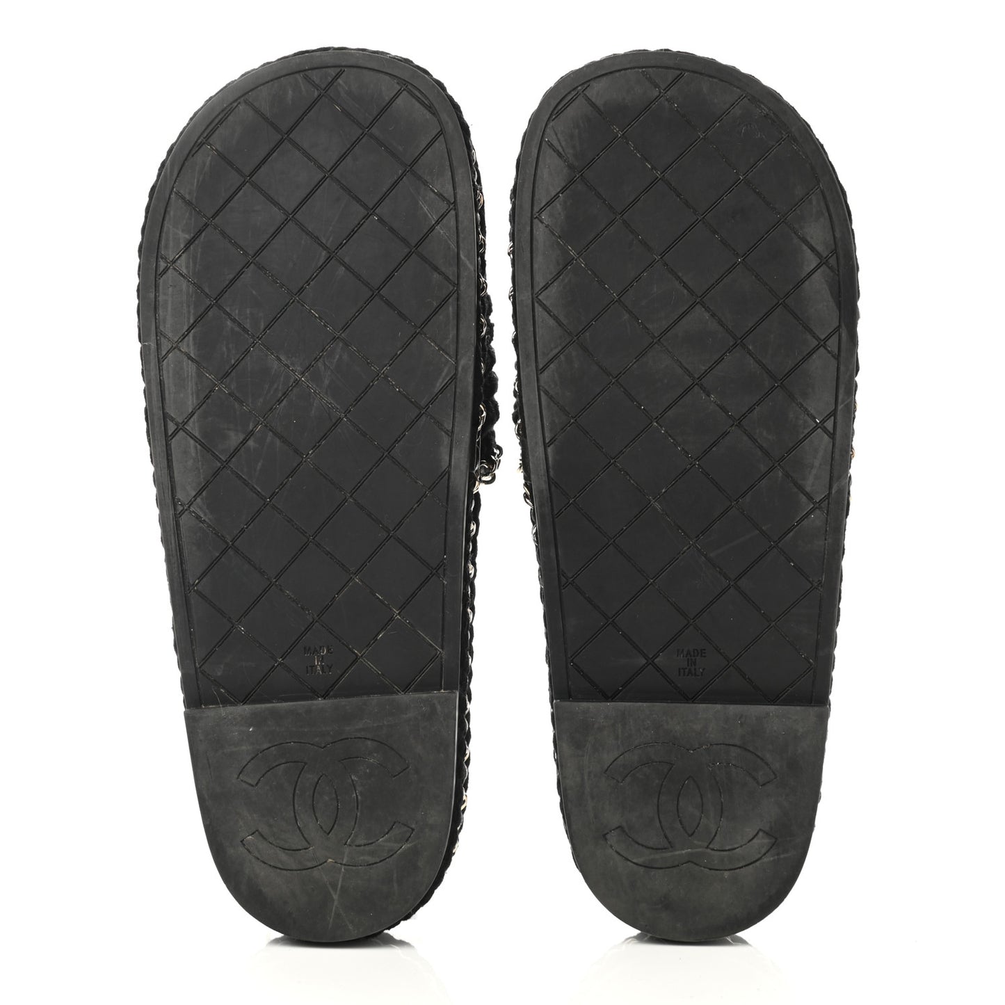 Cord Braided Chain Slide Sandals 37 Black