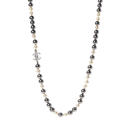 Chanel Pearl Beaded CC Long Necklace Silver 1 of 5