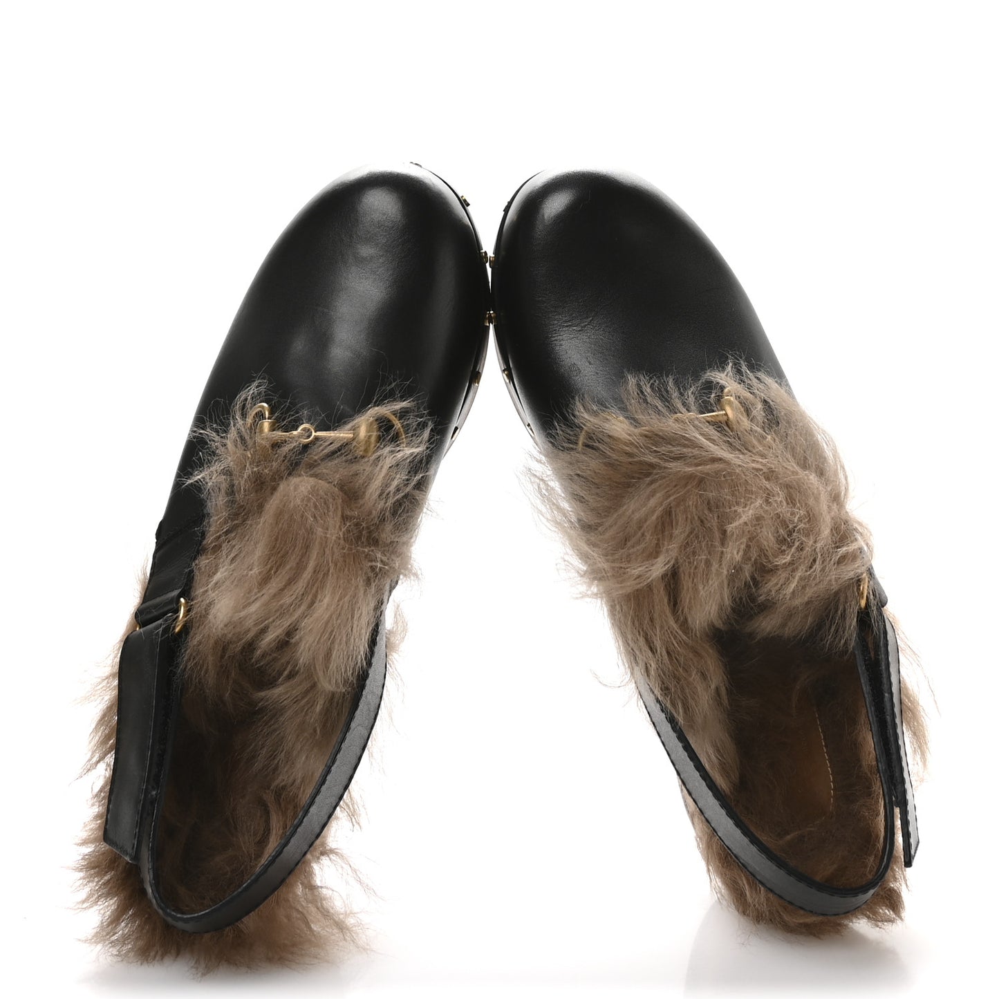 Calfskin Fur Horsebit Amstel Slingback Clogs 40 Black Naturale