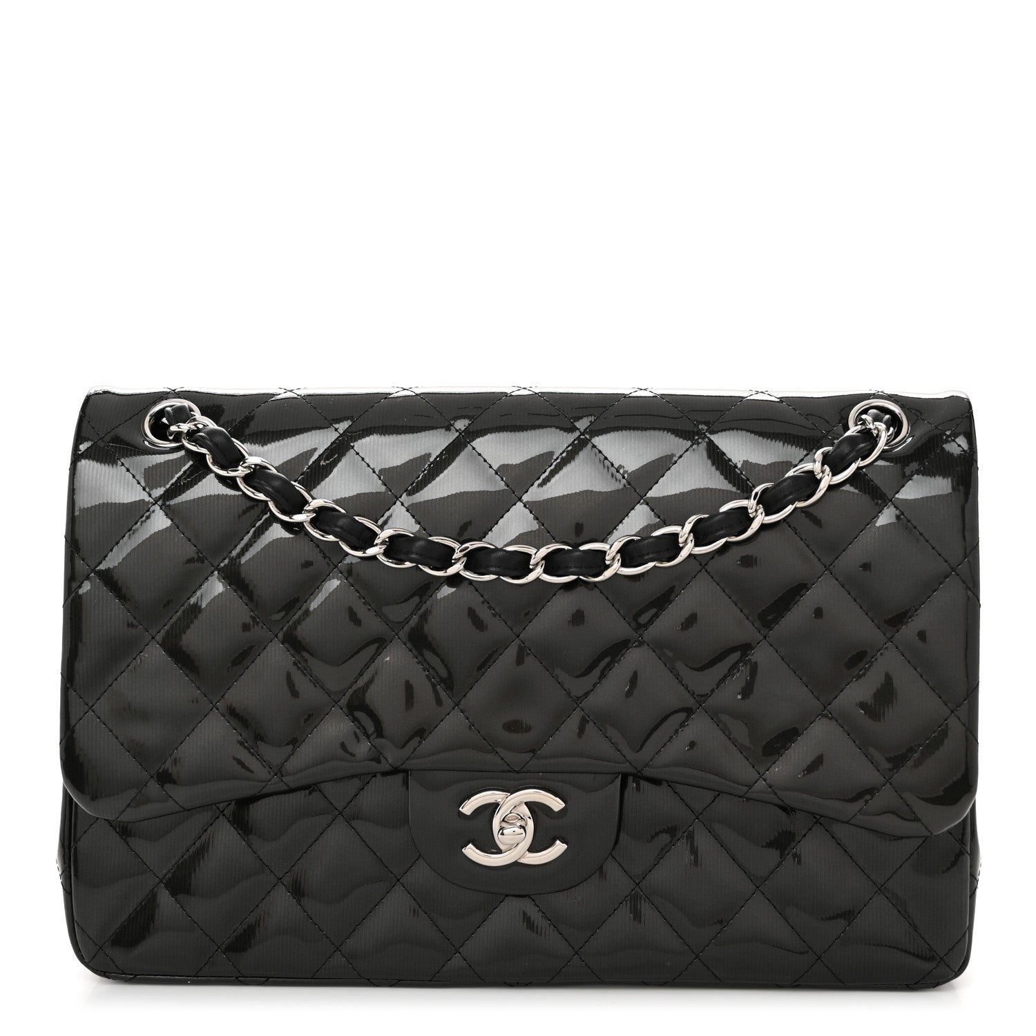 Chanel Striated Patent Quilted Jumbo Double Flap Black 1 of 10