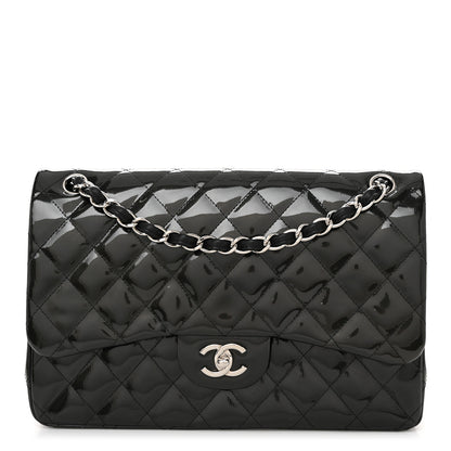 Chanel Striated Patent Quilted Jumbo Double Flap Black 1 of 10