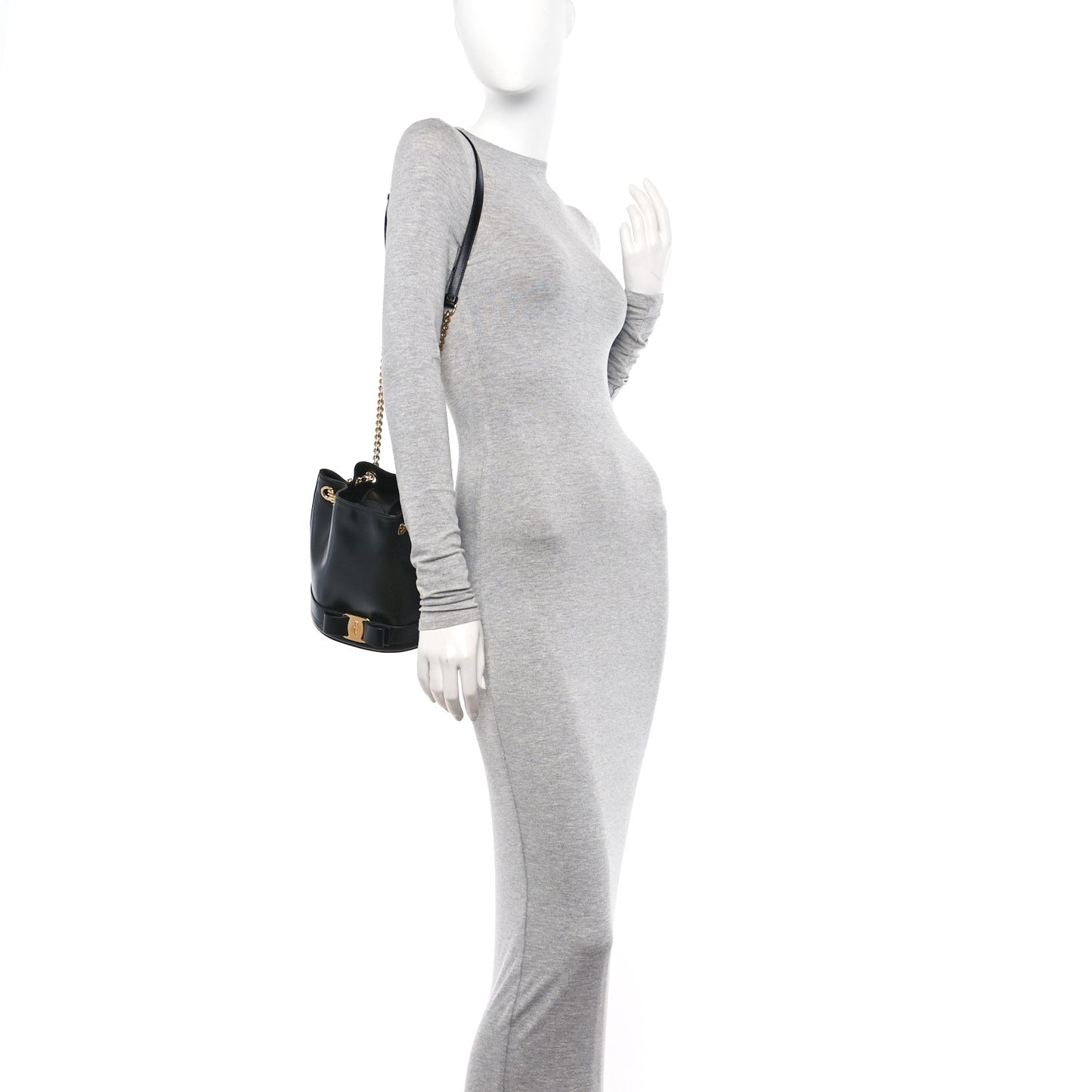 Calfskin Vara Bow Bucket Bag Black
