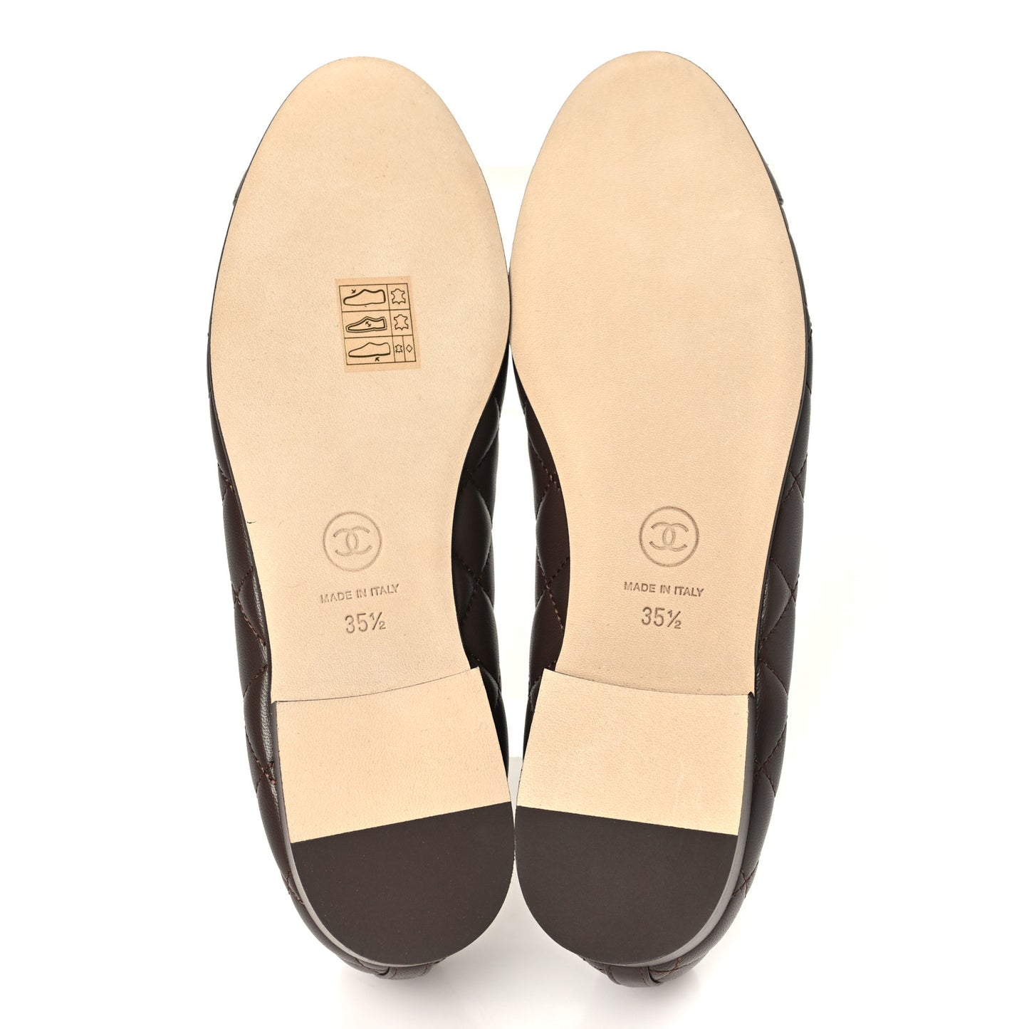 Lambskin Quilted CC Cap Toe Ballerina Flats 35.5 Brown