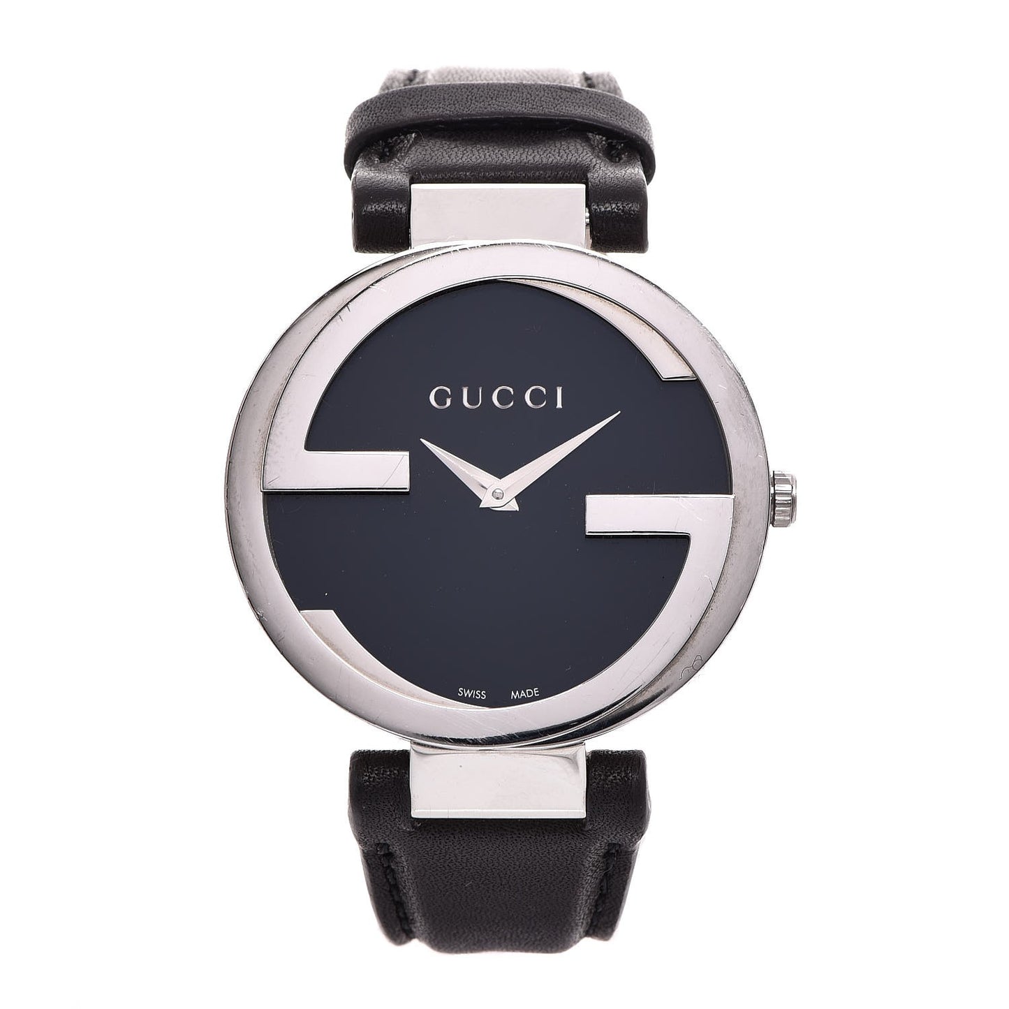 Stainless Steel Calfskin 37mm Interlocking G Quartz Watch Black