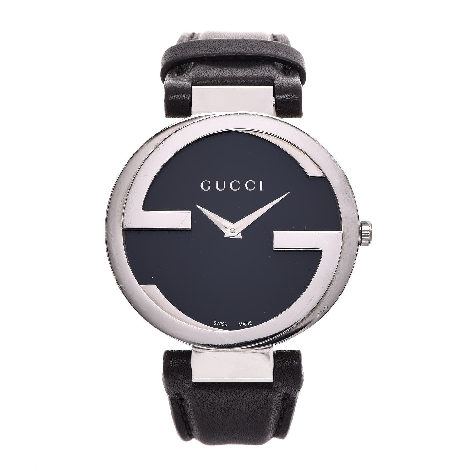 Gucci Stainless Steel Calfskin 37mm Interlocking G Quartz Watch Black 1 of 8