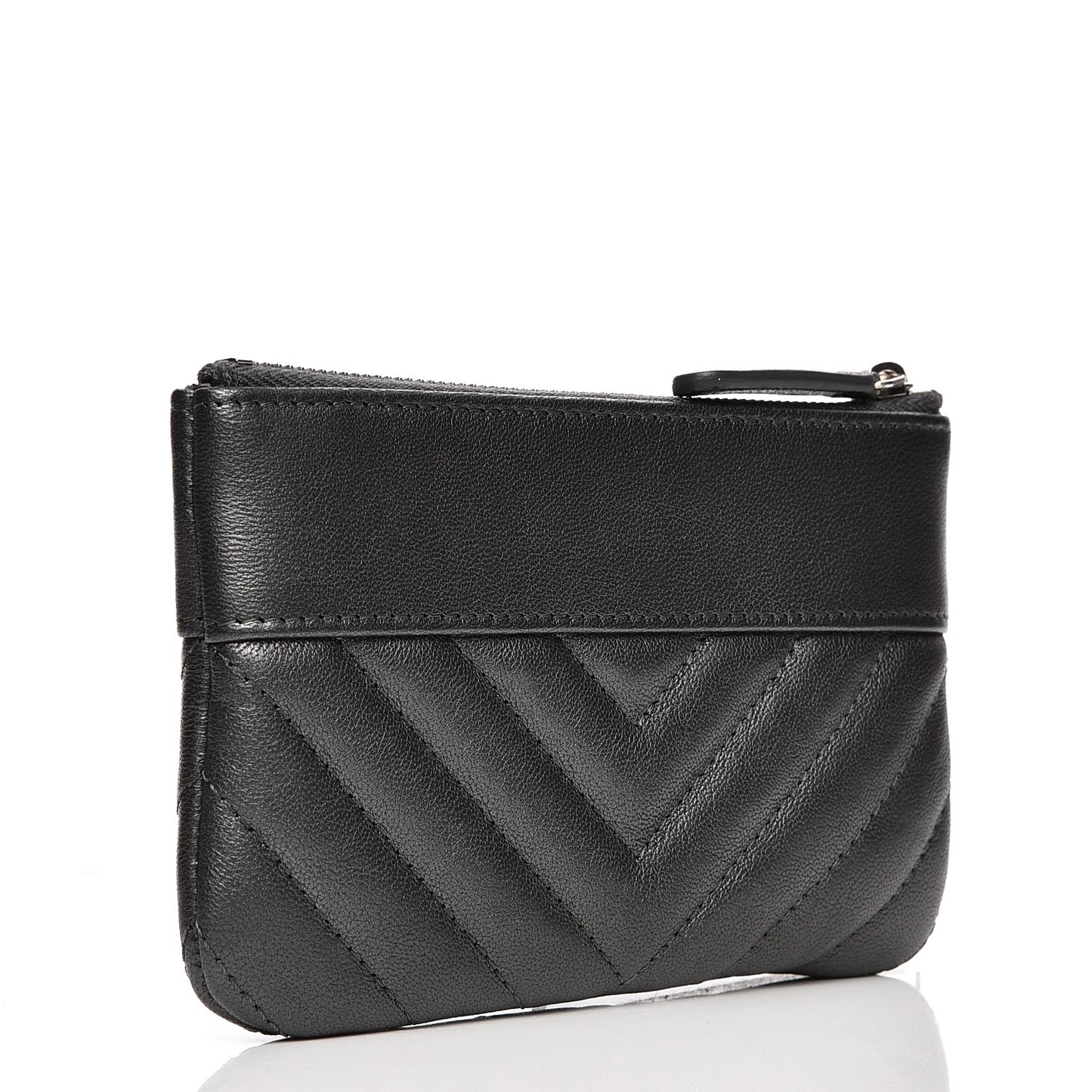 Metallic Sheepskin Quilted Small Pouch Dark Silver