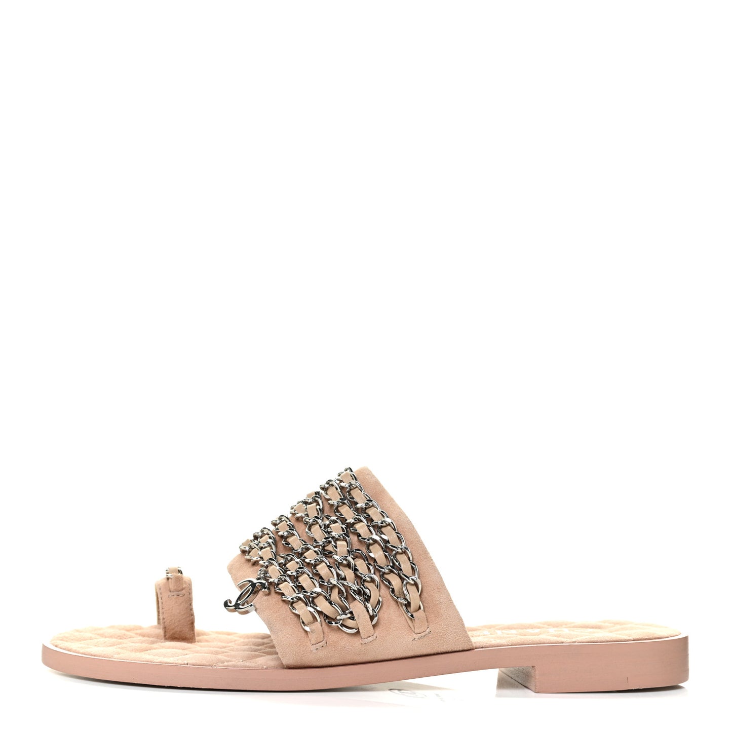 Lambskin Chain Flat Sandals 37.5 Beige