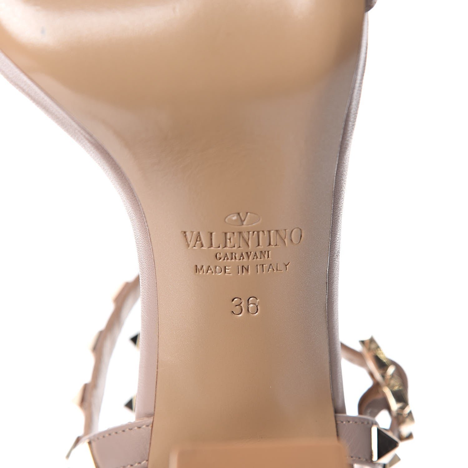 Valentino Garavani Pebbled Calfskin Rockstud Ankle Strap 5/105mm Sandals 36 Poudre 7 of 9