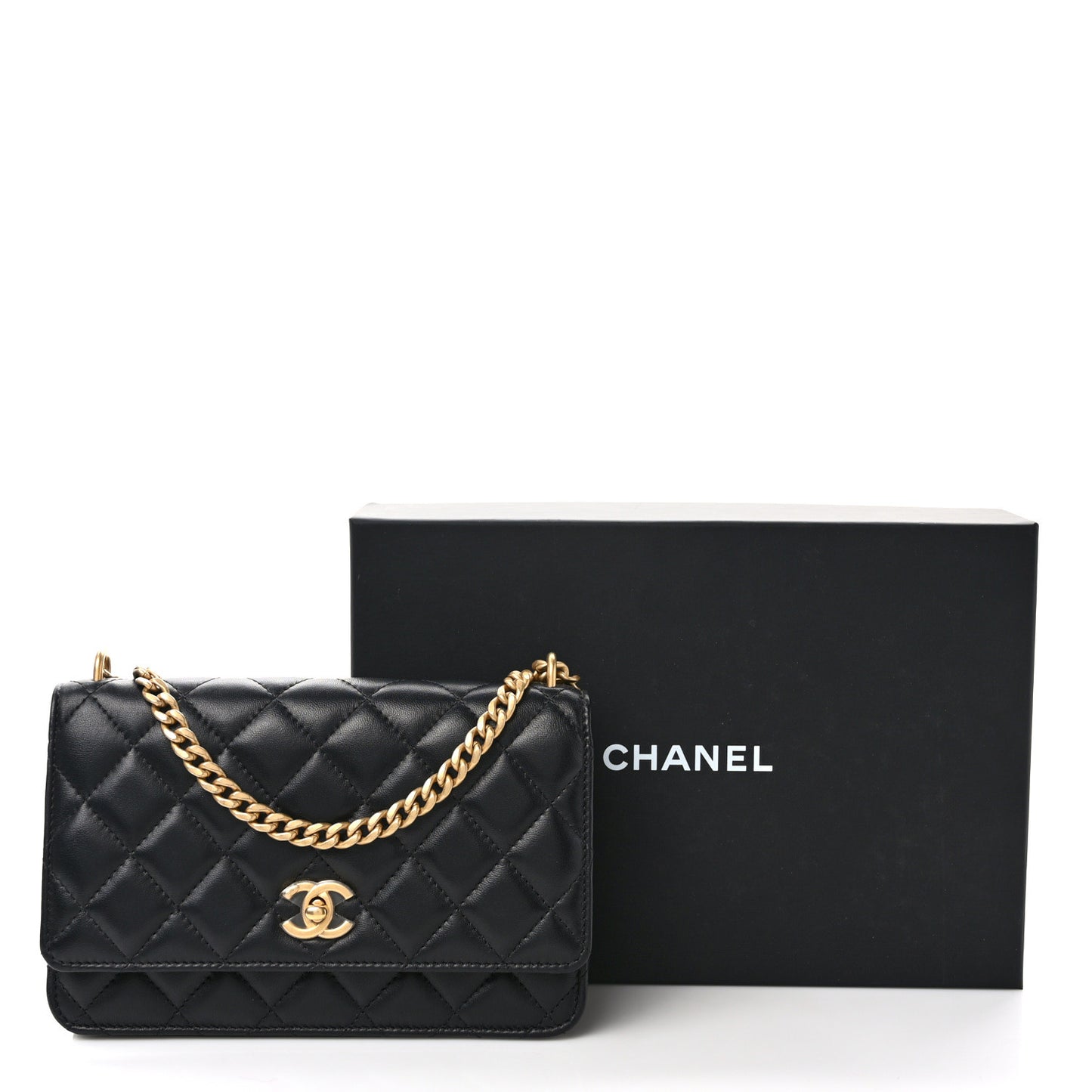 Lambskin Quilted Sweet Camellia Wallet on Chain WOC Black
