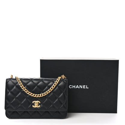 Chanel Lambskin Quilted Sweet Camellia Wallet on Chain WOC Black 11 of 11