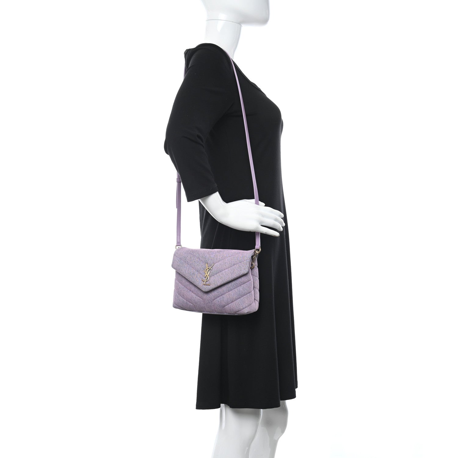 Saint Laurent Denim Y Quilted Monogram Toy Loulou Crossbody Bag Bleached Lilac 2 of 12
