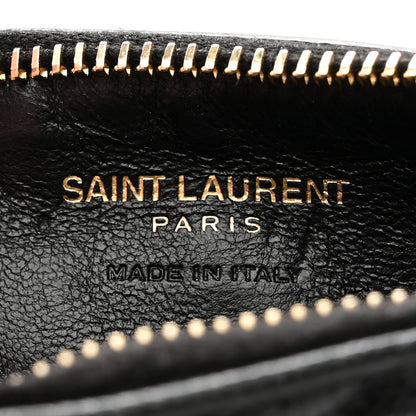 Saint Laurent Grain De Poudre Matelasse Chevron Monogram Fragments Zippered Card Case Black 6 of 8