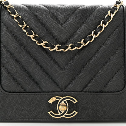 Chanel Metallic Caviar Chevron Quilted Vintage Mademoiselle Wallet On Chain WOC Charcoal 9 of 11