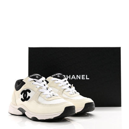 Chanel Mesh Suede Calfskin Grained Calfskin Womens CC Sneakers 37 White Black 8 of 8